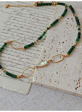 素蕴｜【墨绿】原创设计天然石贝母项链毛衣链 复古文艺可叠戴