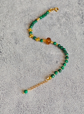 素蕴｜天然石琉璃手链绿色系原创手工 复古配色 精致百搭适合叠戴