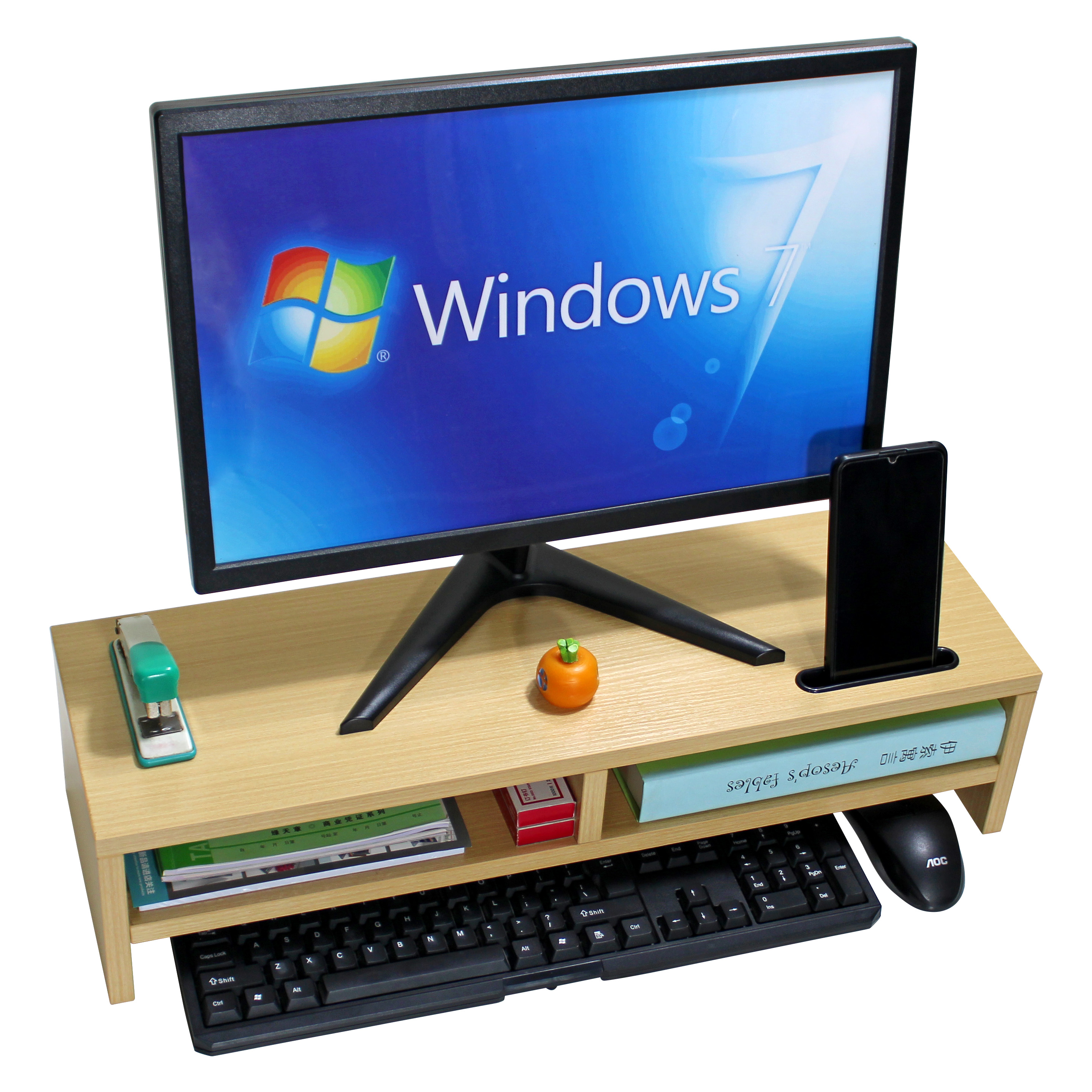 电脑显示器增高置物架键盘收纳桌面屏幕支架单双层带卡槽60厘米长-图3