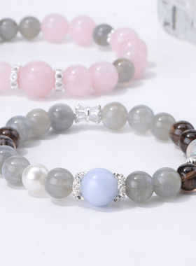 天然灰月光马达加斯粉晶手串串珠