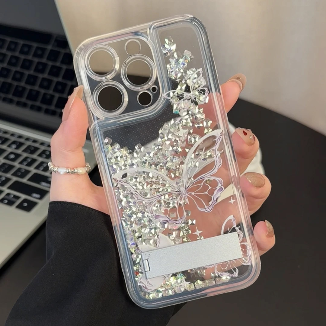高级紫钻蝴蝶流沙壳适用苹果16pro手机壳iPhone14max12华为mate60小米14p50k70nova13荣耀90x100Note11findx6