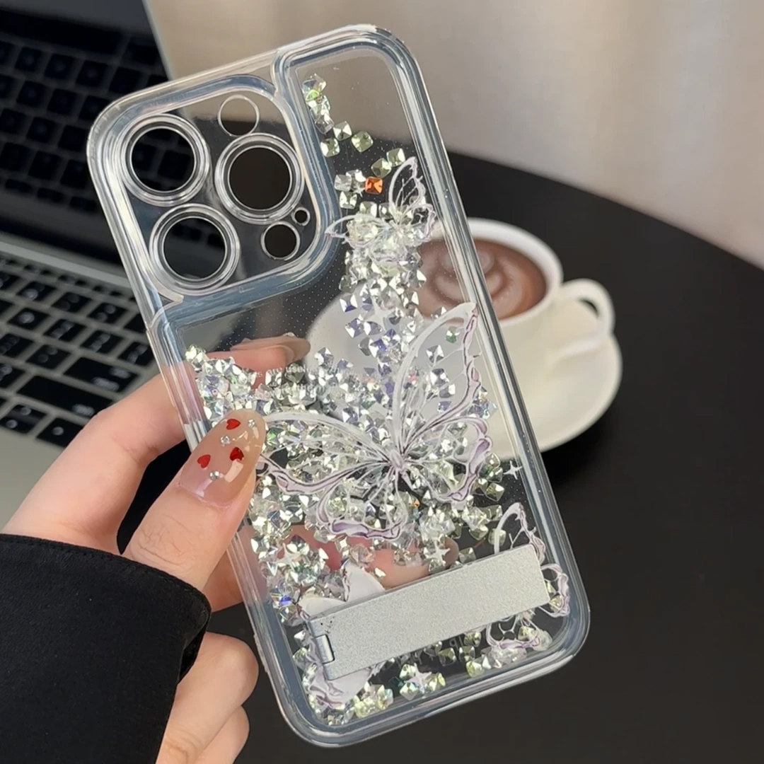 高级紫钻蝴蝶流沙壳适用苹果16pro手机壳iPhone14max12华为mate60小米14p50k70nova13荣耀90x100Note11findx6