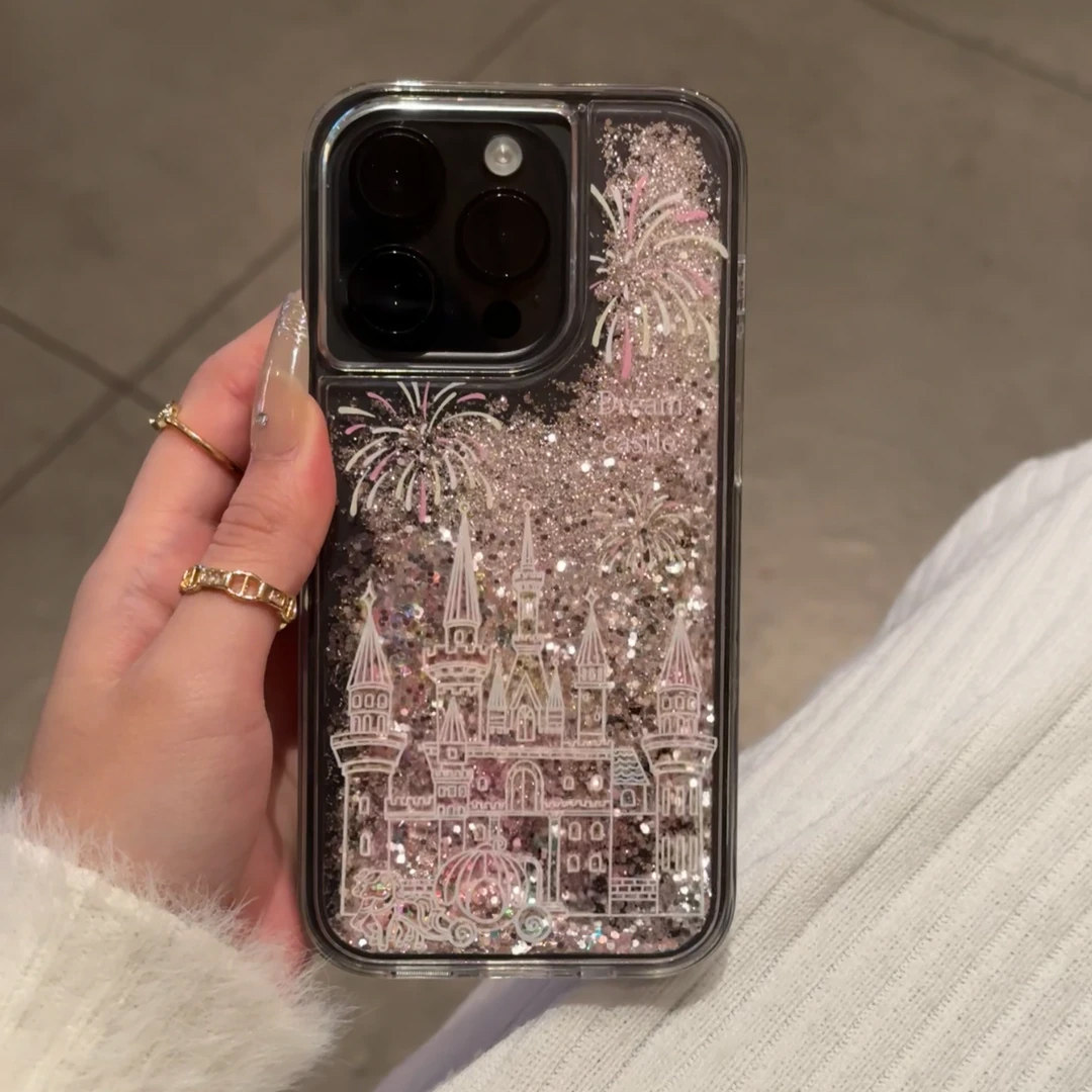 烟花和城堡银色流沙壳适用苹果16promax手机壳iPhone14pro华为mate60nova12p70小米15k50荣耀90x100Note13s18