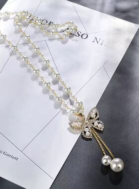 妃蝶轩【粉丝浮力】2025年新款韩国长款简约蝴蝶吊坠女士项链D698