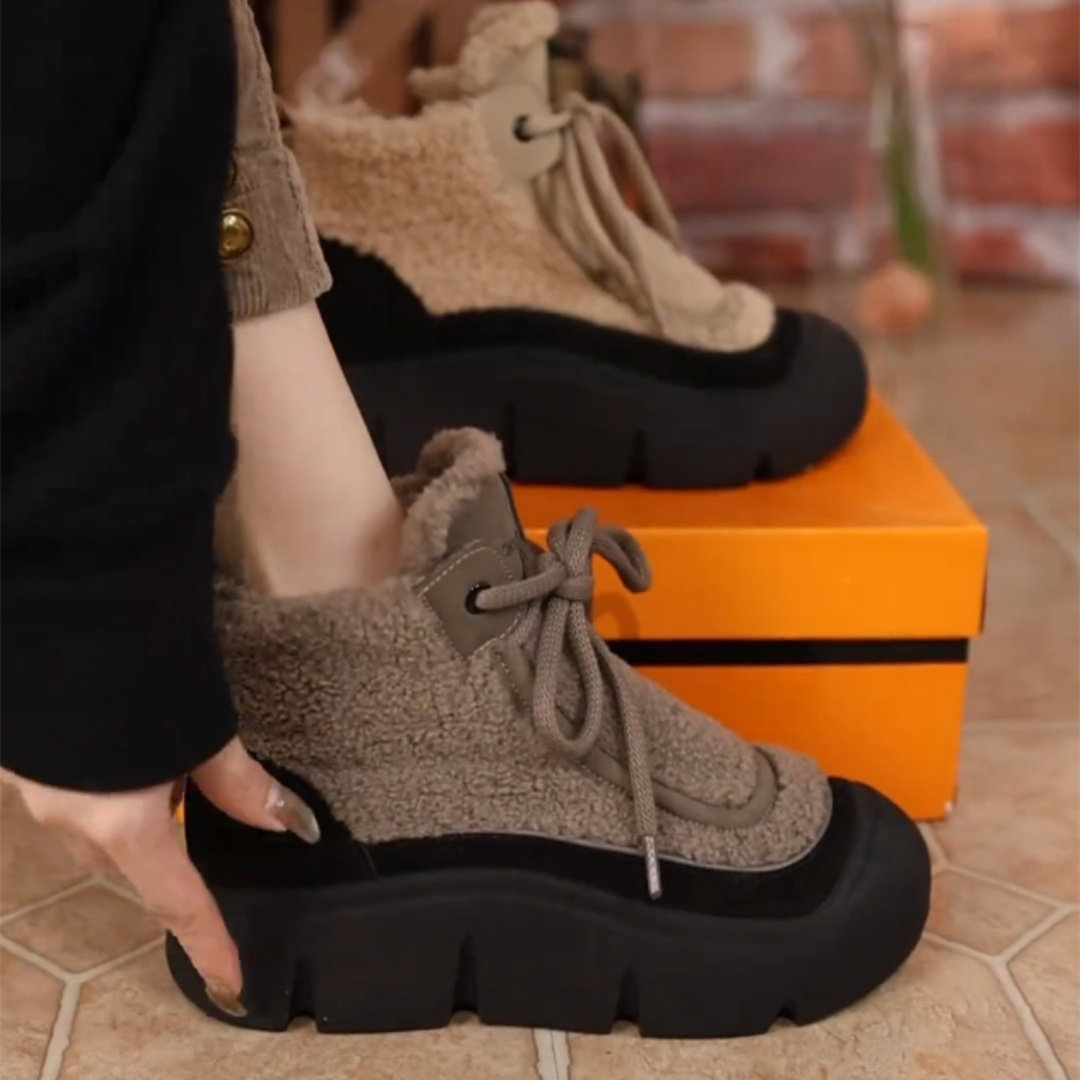 羊羔毛短靴马丁靴厚底雪地靴女2024年加绒保暖高帮鞋休闲妈妈棉鞋,淘宝优惠券,粉丝福利购,淘宝优惠卷