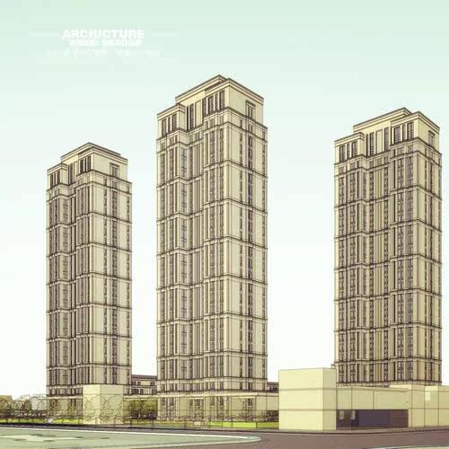 新古典/三段式/社区高层点式住宅/横向线条/石材/建筑设计/su模型 - 图1