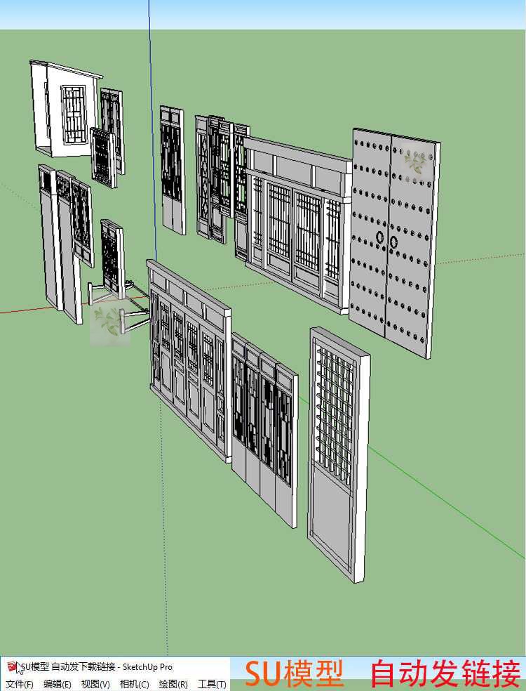 SU模型中式古建筑木雕窗花格门窗木窗圆窗锦窗景窗园林园建skp-图3