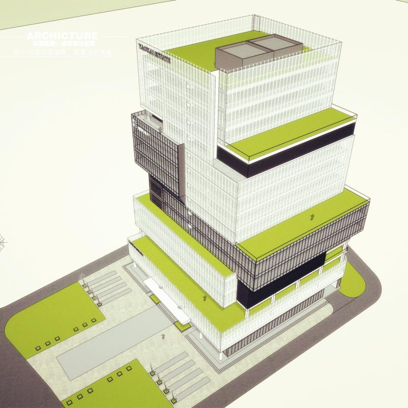 SU sketchup模型企业总部办公综合楼错位玻璃幕墙退台建筑su模型-图2