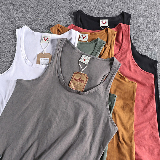 基础纯色运动休闲百搭复古男士工字汗背心 纯棉健身坎肩无袖T恤衫