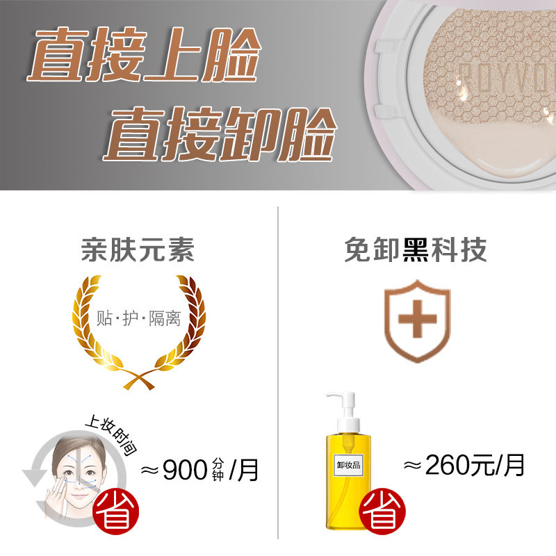 莱茵懒人免卸遮瑕强隔离气垫bb霜 royvol莱茵BB霜