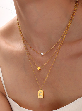 星星贝珠多层钛钢K金项链