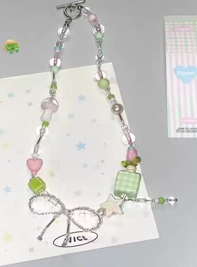 多巴胺彩色串珠卡通吊坠项链女