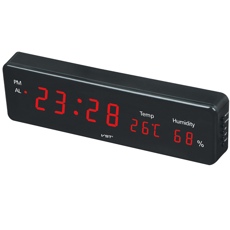 LED家用时钟 CLOCK 插电挂钟 大屏幕电子闹钟带温度湿度计显示 - 图1