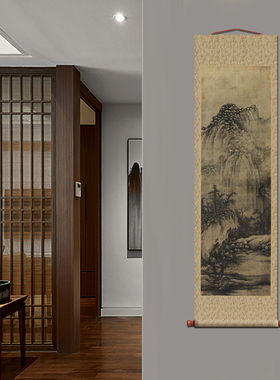 宋 巨然 溪山兰若图 仿古画古代名画真迹复制品挂轴卷轴国画山水