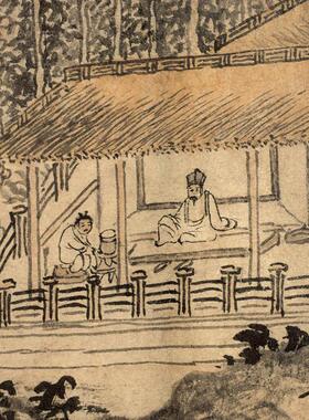 元 赵原 陆羽烹茶图 仿古画名画真迹复制品古代中式卷轴玄关山水