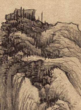 清 王鉴 仿梅道人山水图 条幅卷轴山水画名画真迹复制品玄关挂画