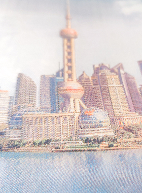 上海外滩丝绸画上海特色旅游纪念品织锦卷轴画中国风今日上海风貌