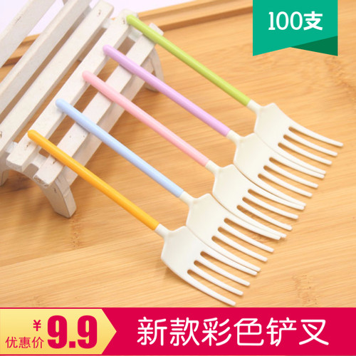 新款四指铲叉塑料可循环家用奶茶店高档创意彩色水果千层甜品叉子 - 图1