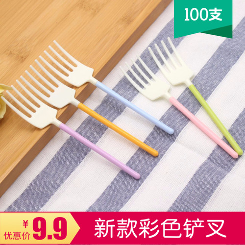 新款四指铲叉塑料可循环家用奶茶店高档创意彩色水果千层甜品叉子 - 图2