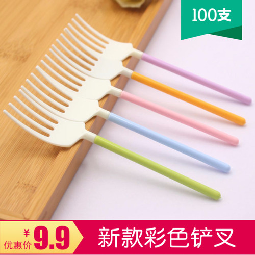 新款四指铲叉塑料可循环家用奶茶店高档创意彩色水果千层甜品叉子 - 图0