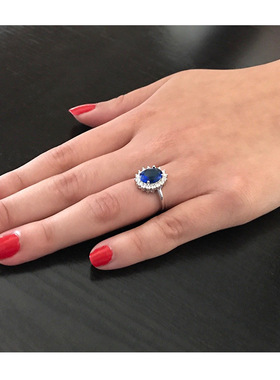 跨境铜镶锆戒指亚马逊小众模拟蓝宝石蓝色方晶锆石跨境电商