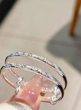 宝宝纯银手镯足银9999实心银镯子男女儿童龙凤福童镯婴儿满月