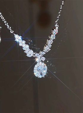 s925纯银天使之翼宝石项链新款百搭女轻奢小众爆闪宝石锁骨链