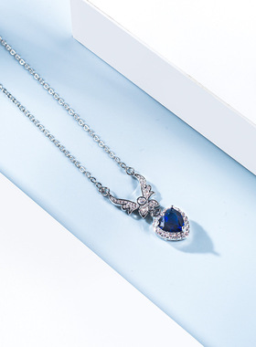 欧美风简约时尚百搭女士蓝色水晶鹿角项链送女生礼物一鹿有你饰品