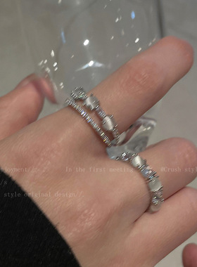 猫眼锆石双层开口戒指女款气质网红闺蜜食指戒复古时尚个性指环