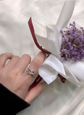 戒指小众个性设计感双层方形锆石指环开口可调节铜合金不掉色戒指