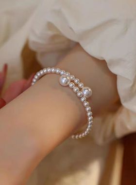 法式复古珍珠手镯女轻奢名媛气质高级小众设计感简约百搭时尚手镯