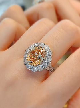 精工高碳钻香槟鸽子蛋戒指女时尚百搭鸟巢切高级轻奢豪华戒指