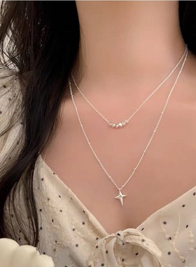 甜酷双层星星项链女简约时尚百搭叠戴气质S925镀银锁骨链ins颈链