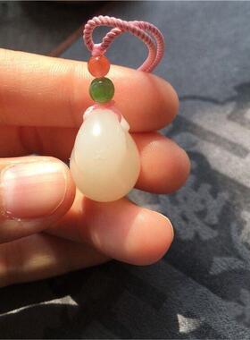 和田玉小兔子吊坠藕粉玉兔挂坠项链坠子浓粉色生肖兔挂件属相玉坠