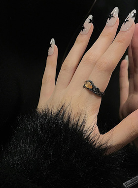 冷淡风绿色锆石纹理开口戒指女轻奢小众高级感指环个性时尚食指戒