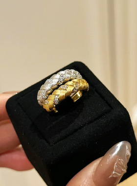 中古风vintage小众复古 手工拉丝编织麦穗戒指 气质百搭指环女戒