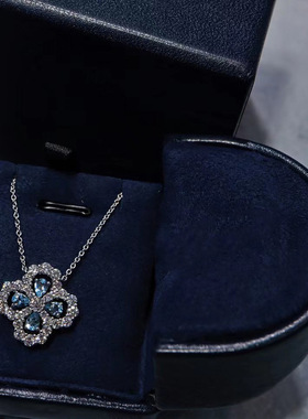 四叶草项链轻奢小众满钻海蓝宝锁骨链ins冷淡风项饰2021年新款女