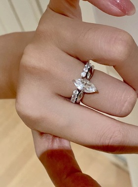 小红书同款ins极简主义三合一叠戴戒指璀璨超闪马眼锆石开口女戒