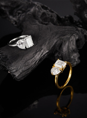 s925银跨境异形莫桑钻女款3CT跨境电商爆款戒指 欧美时尚流行