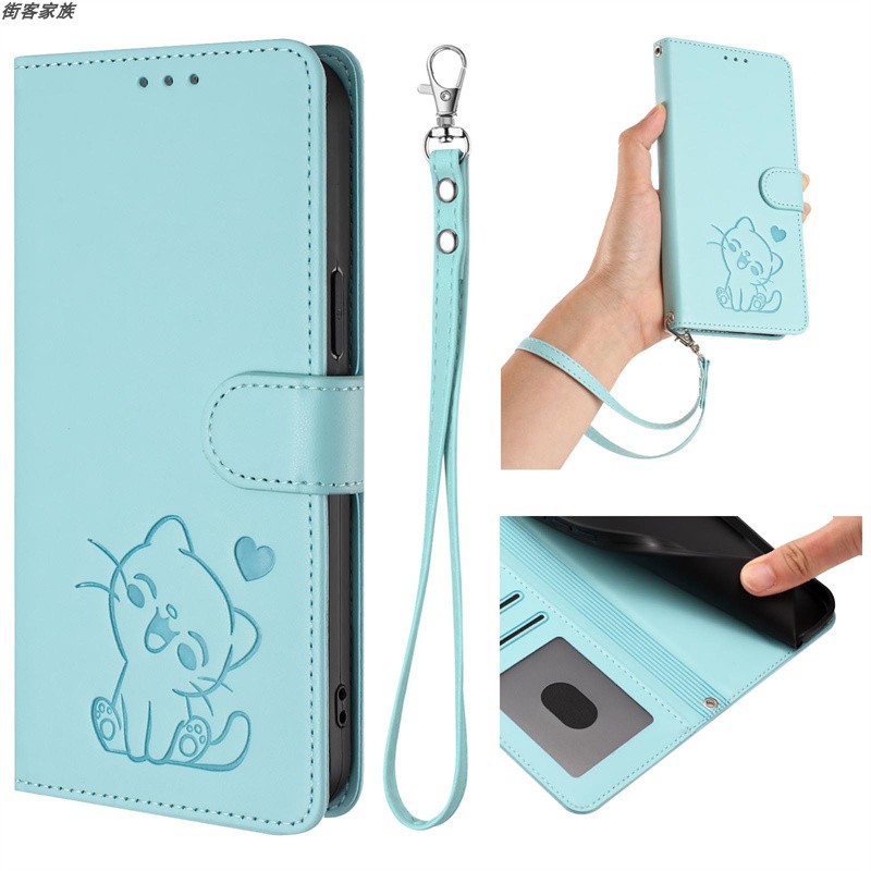 适用于Tecno Spark GO 2022 手机套卡通可爱猫手机保护套翻盖式皮套软硅胶壳全包边防摔插卡创意复古时尚个性 - 图2