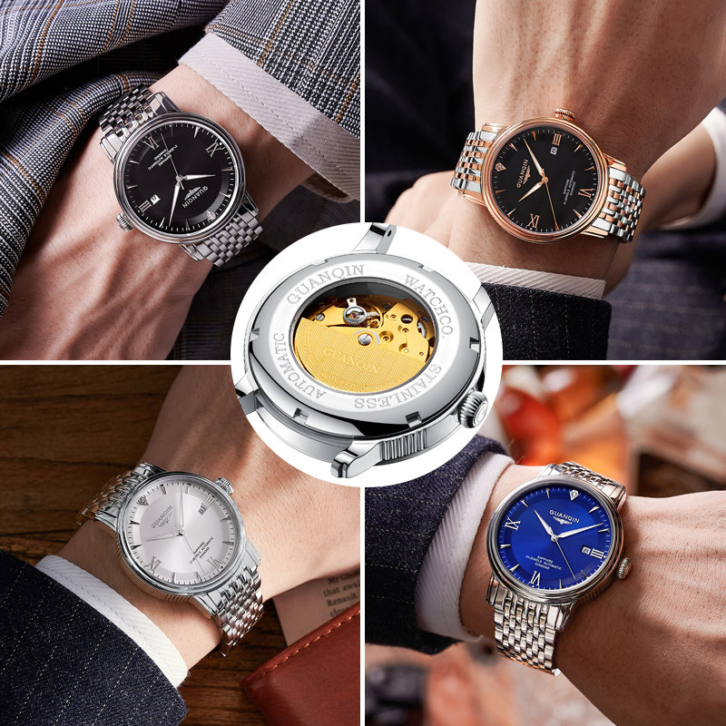 冠琴全自动男商务休闲防水钢机械表 冠琴蓝祥国产腕表