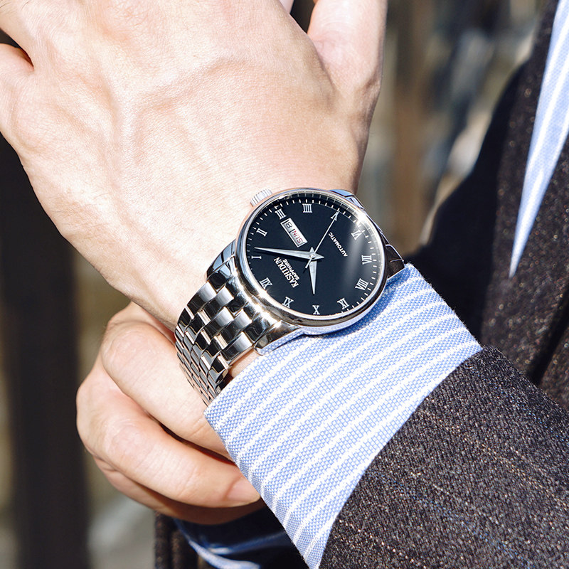 冠琴正品男士全自动防水钢带机械表 冠琴蓝祥国产腕表