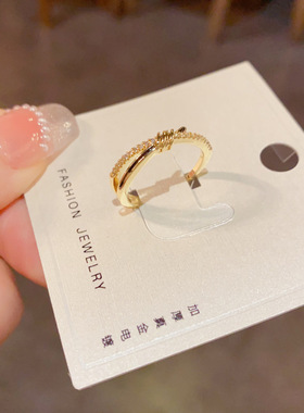 小众复古镶钻打结食指戒超闪