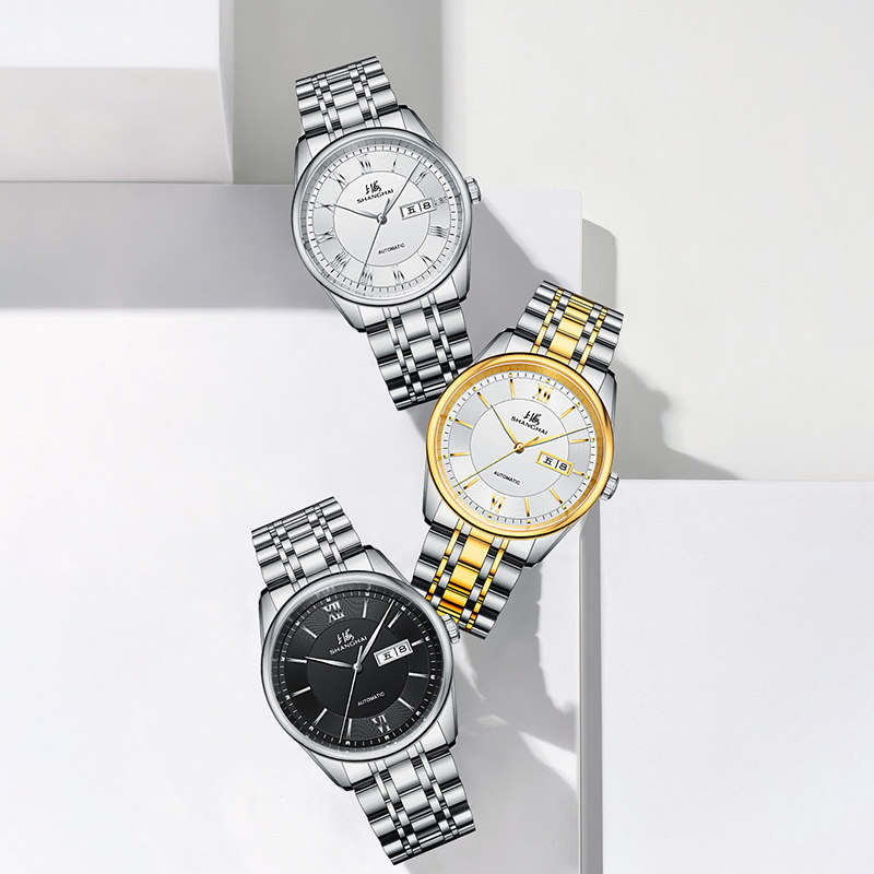 上海男自动休闲透底简约国产机械表 上海手表国产腕表