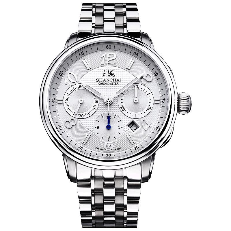 上海手表大都会系列见证者42毫米多功能计时男士自动机械钢带腕表