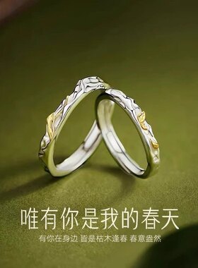 枯木逢春S999纯银戒指不规则肌理感情侣对戒小众精致百搭指环男女