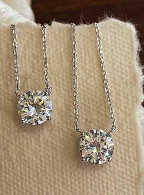赵露思同款鼻屎钻项链女D级别莫桑石1克拉钻石吊坠纯银单钻锁骨链