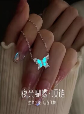 夜光蝴蝶手链女生款s999纯银项链耳钉生日七夕情人节礼物送女朋友