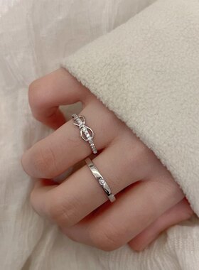 闪耀结s999纯银情侣对戒男女一对小众可调节素圈蝴蝶足银戒指礼物