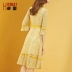 Đầm xòe nữ thanh lịch Đầm ren cổ chữ V 2018 mới tay áo kèn mới khâu Slim Một chiếc váy dài chữ - Váy dài